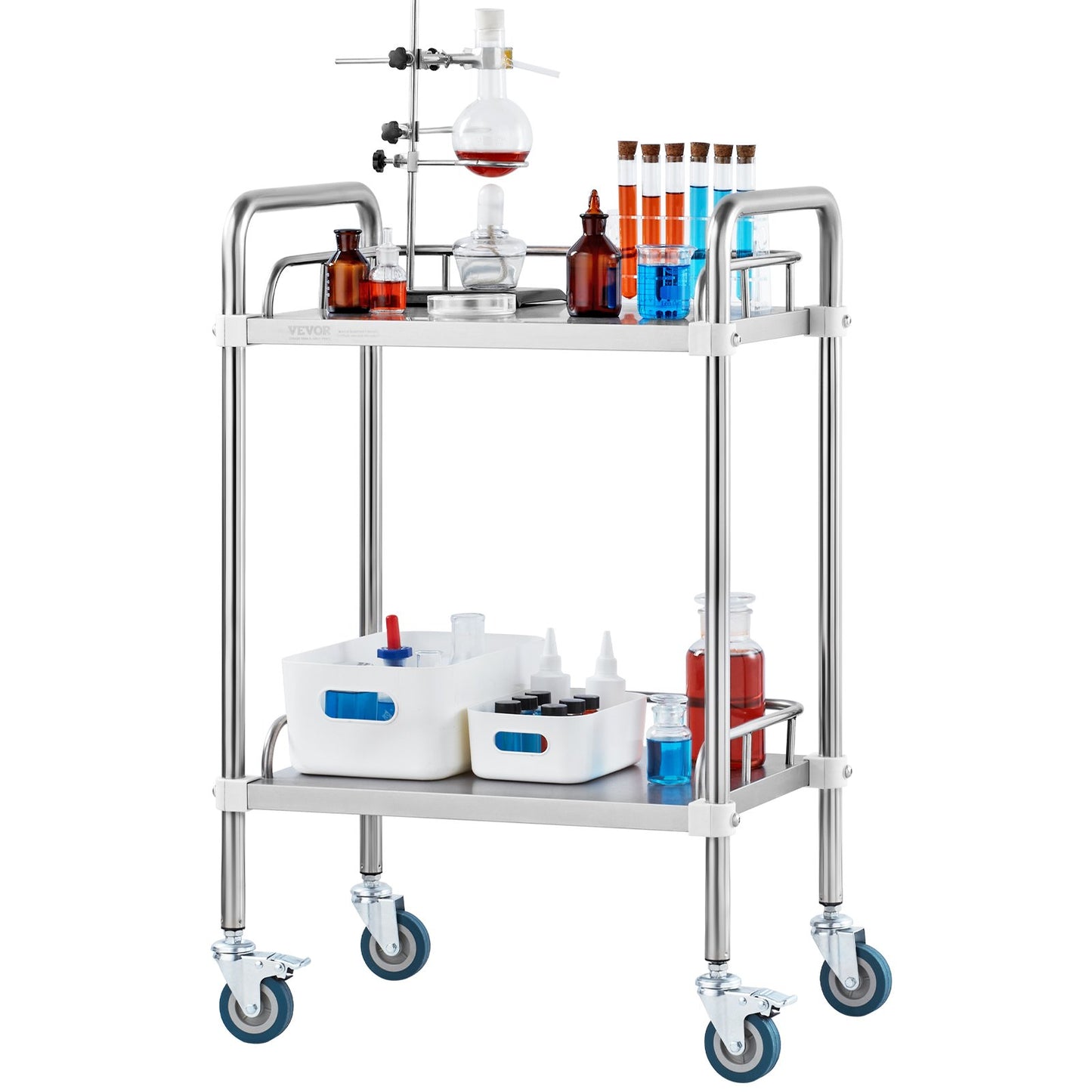 Lab Rolling Cart, 2-Shelf Stainless Steel Rolling Cart, Lab Serving Cart with Swivel Casters, Dental Utility Cart for Clinic, Lab, Hospital, Salon, 15.16"x21.57"x34.06" - Image 9