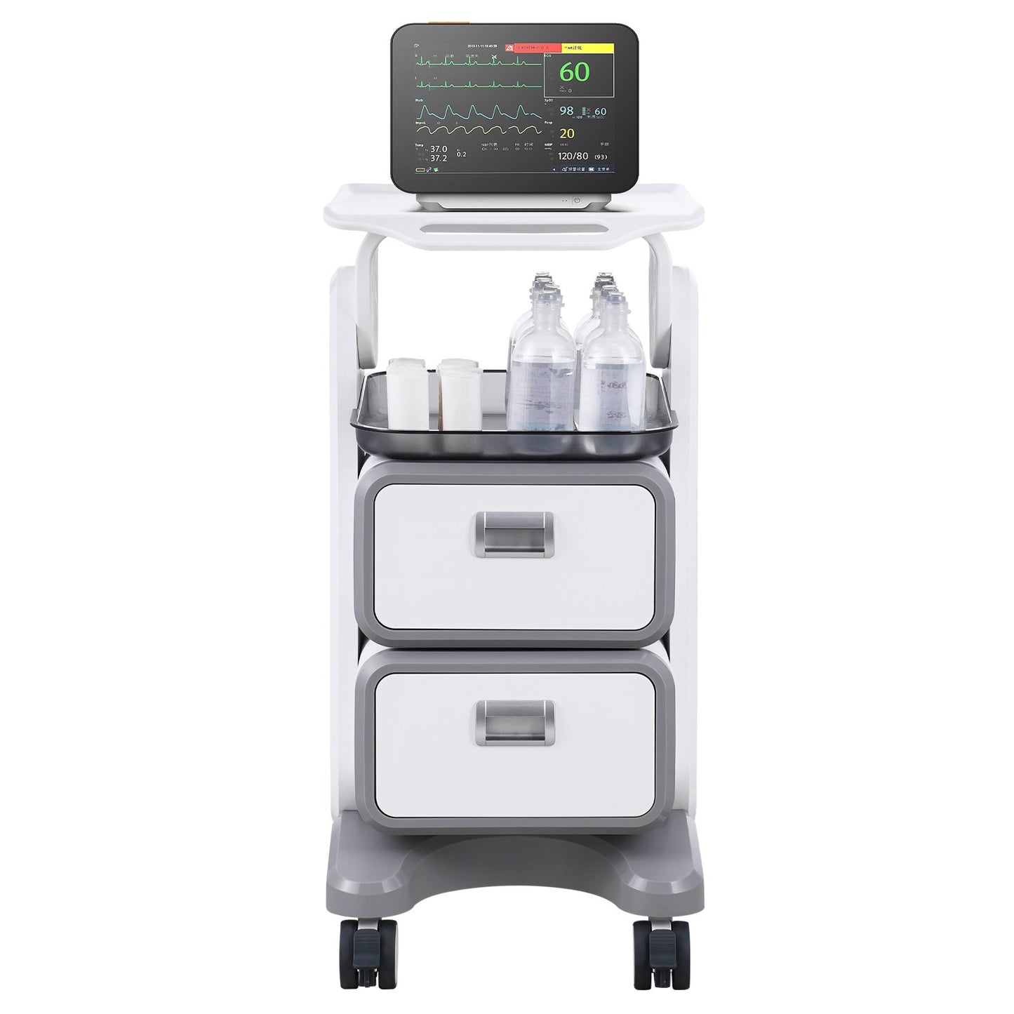 3 Tiers Lab Carts, Lab Utility Cart with 2 Drawers & 1 Top Tray, Mobile Medical Cart with ABS Material, Lab Rolling Cart with 4 Silent Wheels for Lab, Clinic, Hospital, Salon, White - Image 9