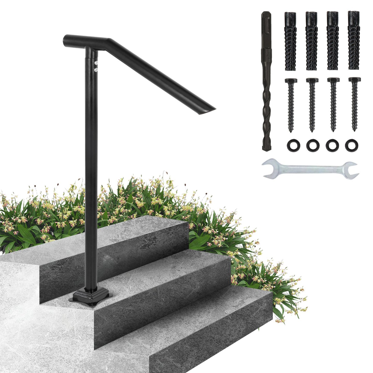 1-3 Step Handrail Railing for Steps Steel 150 kg Capacity with Screw Kit - Image 9