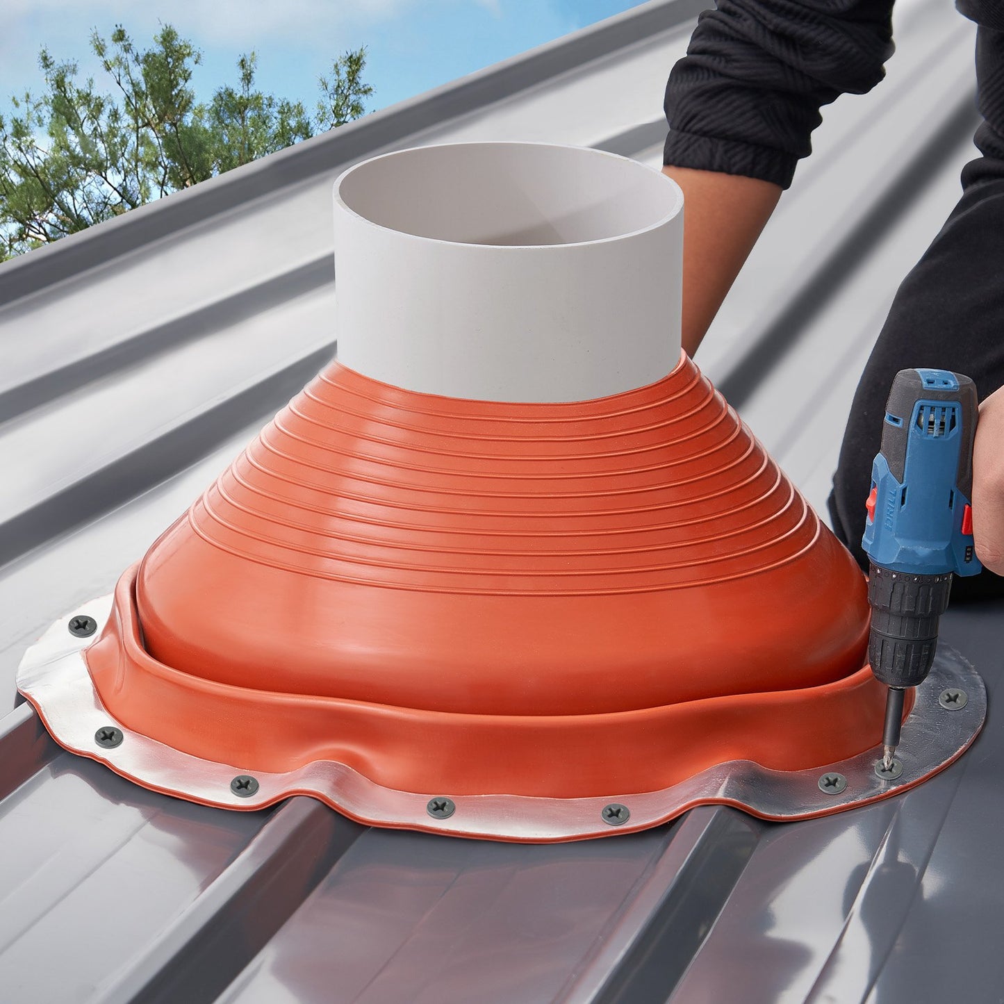 Metal Roof Pipe Flashing Boot Fits 254-483 mm Pipe High Temp Red Silicone - Image 8