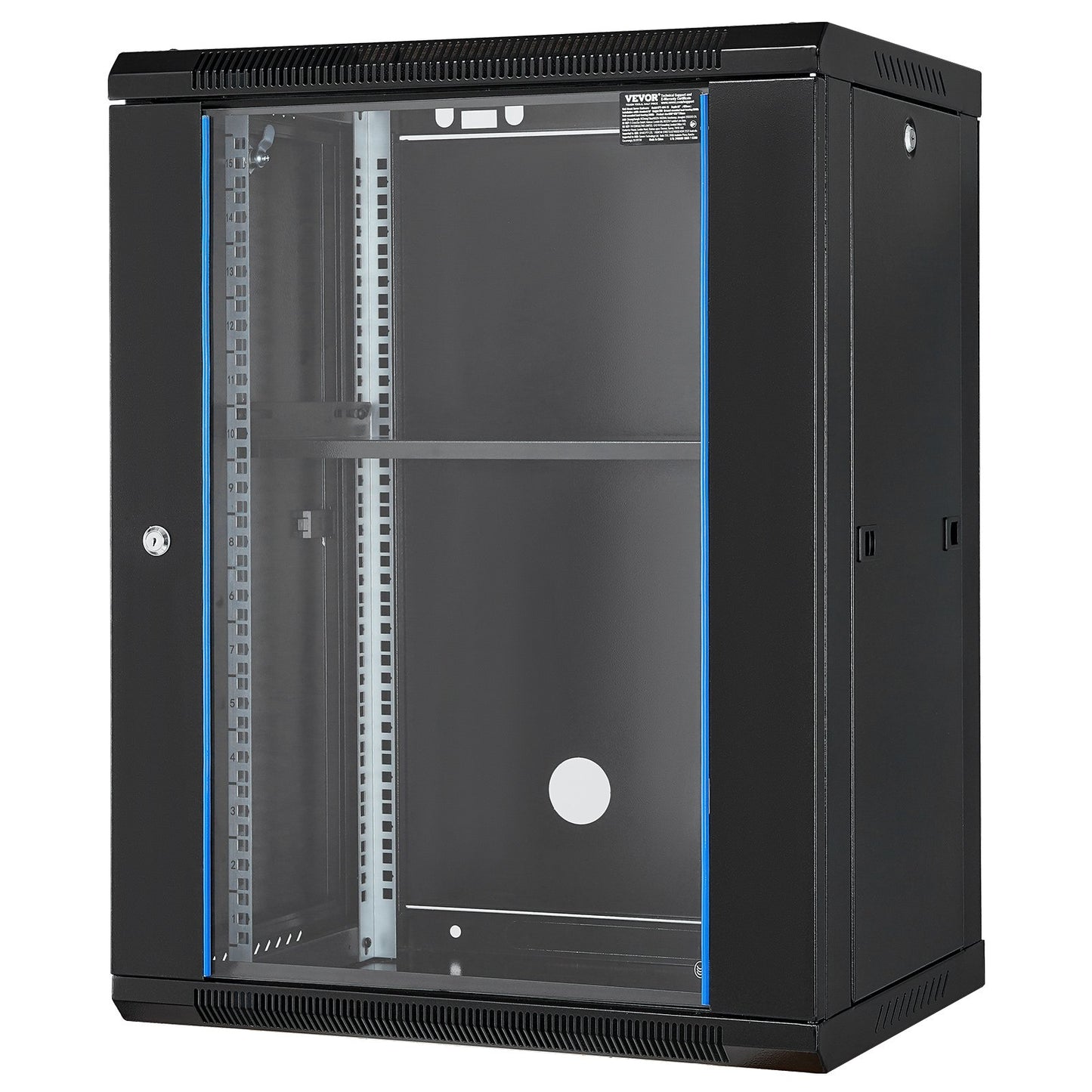15U Wall Mount Network Cabinet, 226.8 kg Max. Ground Load Capacity, Server Rack Cabinet Enclosure with Locking Tempered Glass Door, Side Panels, Q235 Carbon Steel, for IT Equipment, A/V Devices - Image 9