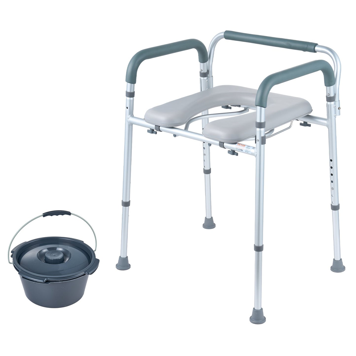Commode Chair, Bedside Commode with Padded Seat and Arms, 7-Level Adjustable Height, 5.8L Removable Bucket, Easy to Assemble, 350 LBS Capacity, Raised Toilet Seat for Adults Seniors - Image 9