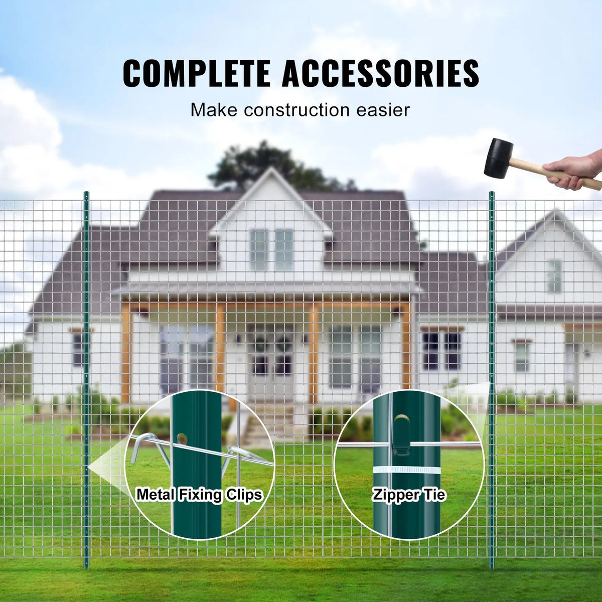 7 Feet Fence Post, 10 Pack U-Channel Heavy Duty Metal Fence Posts, Sturdy Steel Fence Stakes for Garden Yard, Lawn, Farms and Outdoor Wire Fencing, Green - Image 5