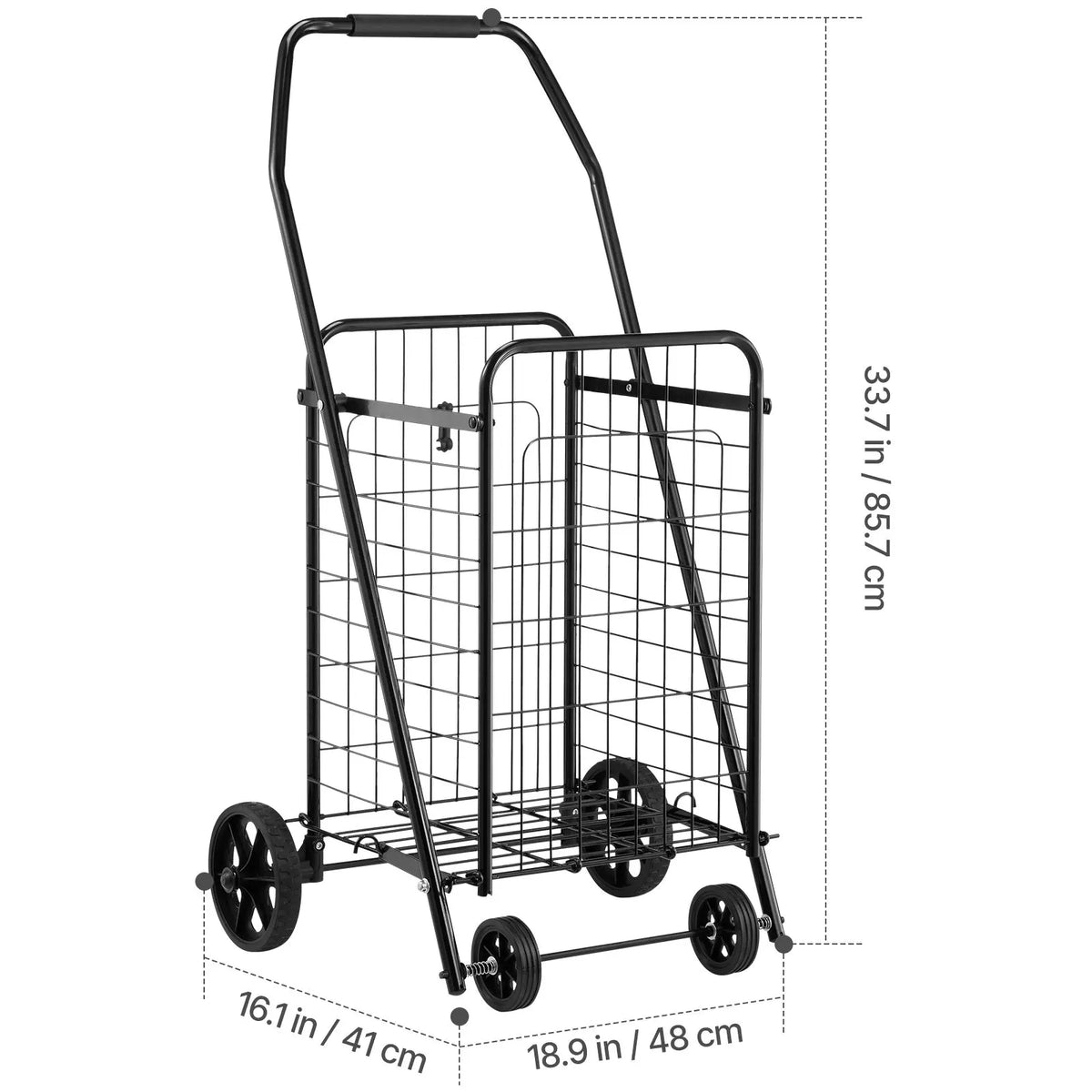 Shopping Cart, Folding Grocery Utility Cart with Swivel Wheels, 40.8 kg Large Load Capacity, Heavy Duty Rolling Laundry Basket Butler for Laundry, Shopping, Camping, Grocery, Luggage, Black - Image 8