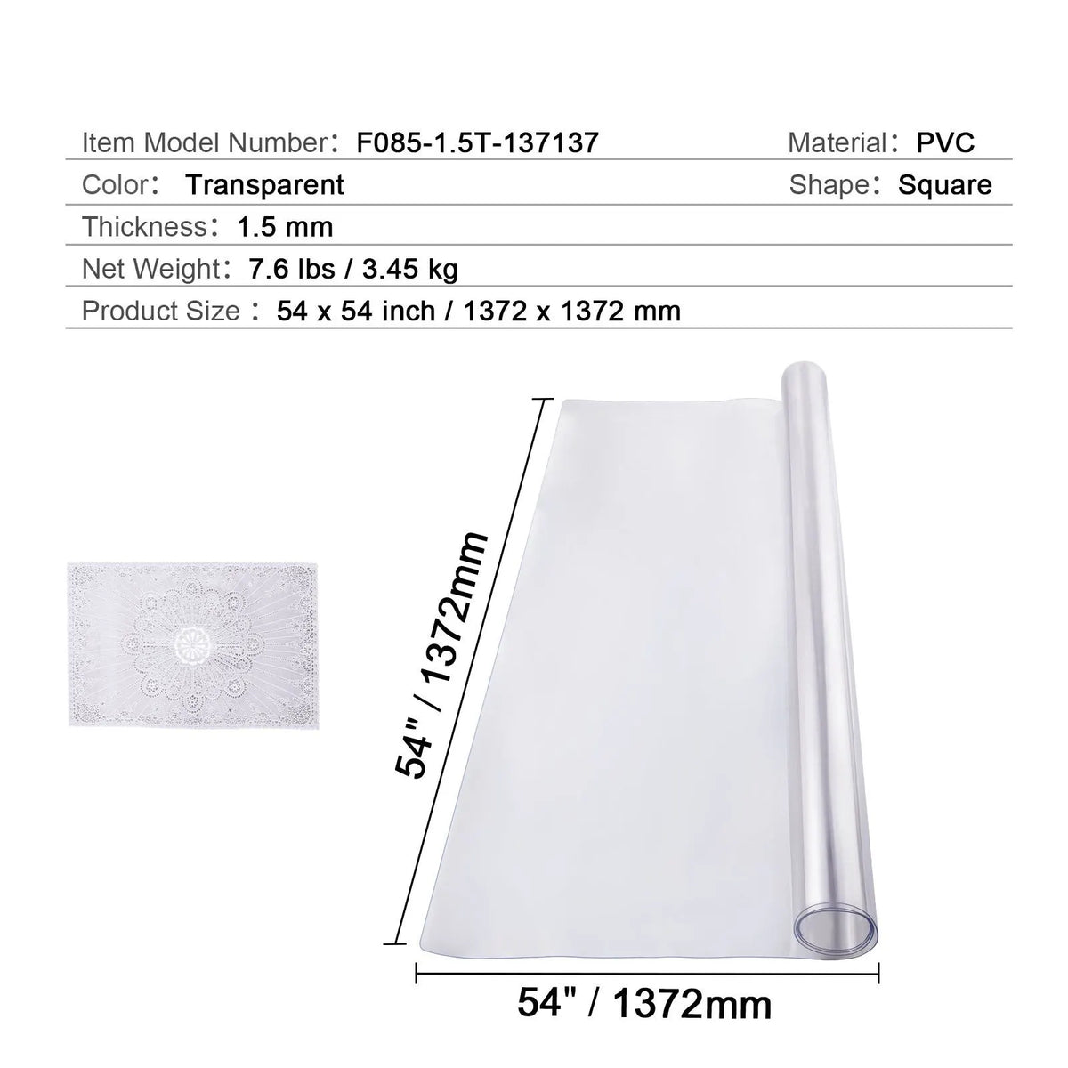 Plastic Table Cover, 54 x 54 Inch 1.5 mm Thick Clear Table Protector, Square PVC Desk Mat, Waterproof & Easy Cleaning Desk Pad Tablecloth, for Office Dresser Dining Room Table Night Stand - Image 7