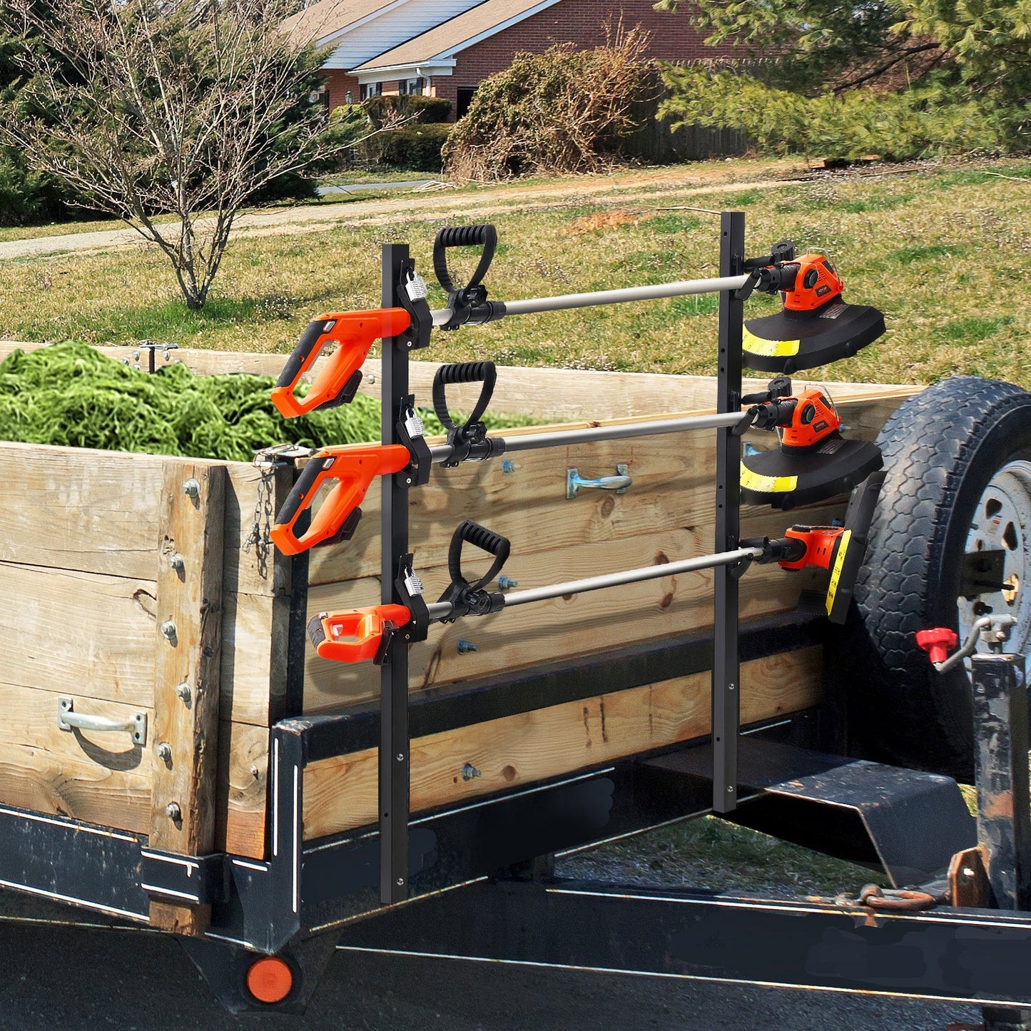 Trimmer Rack, 3 Place Weeder Trimmer Rack, Locking Trim Holder Landscape Trailer Rack Carrier Mount on Open Pickup/Trailer Enclosed Trailers, Pair - Image 8