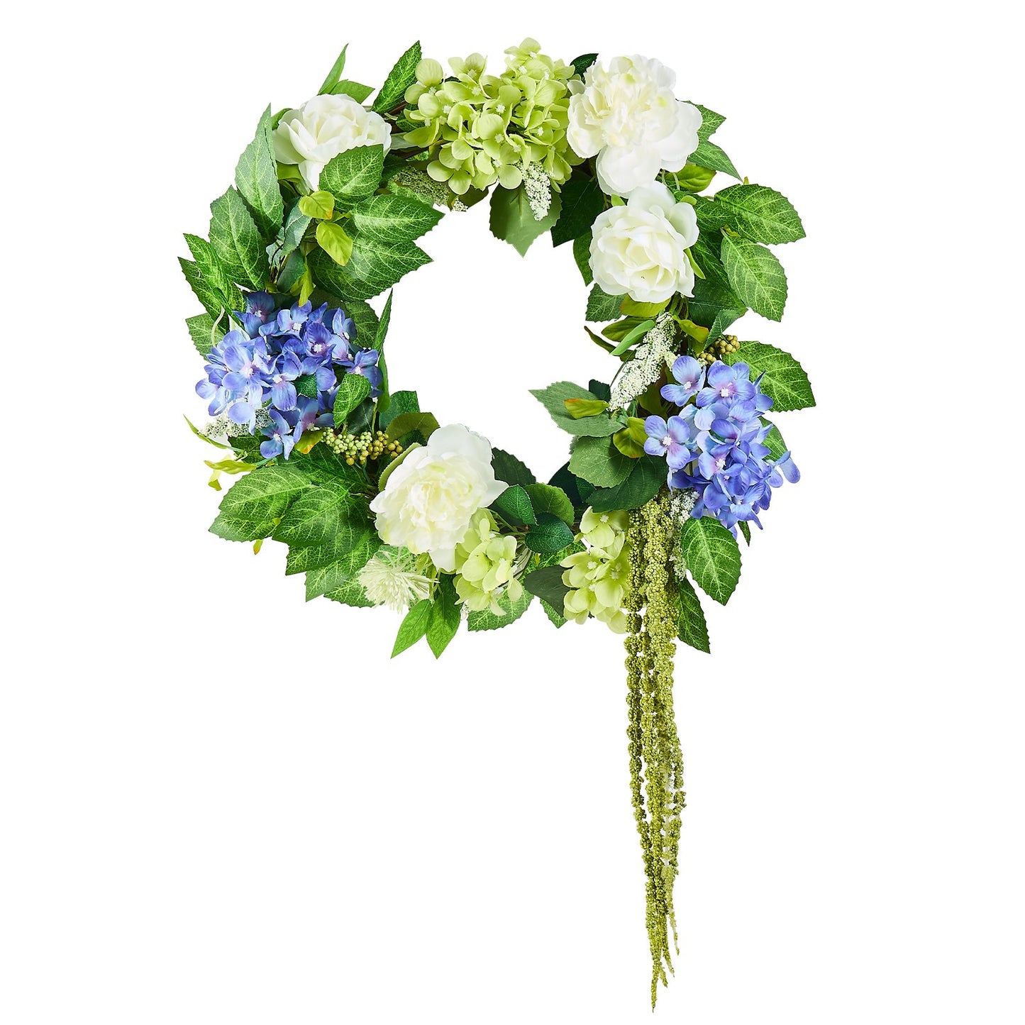 Artificial Decorative Wreath 58.42 cm Blue White Green Hydrangeas Roses - Image 9