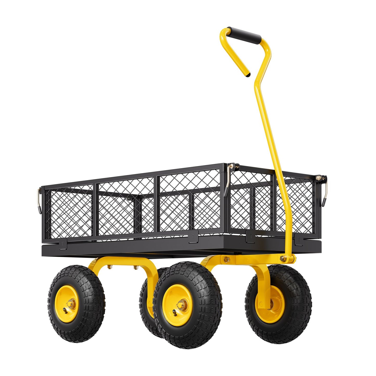 500 Lbs Steel Garden Cart, Heavy Duty Garden Wagon Cart Pullable on Wheels, Metal Yard Utility Wagon Carts with 10" All Terrain Tires, Mesh Removable Sides and 180°Rotating Handle - Image 9