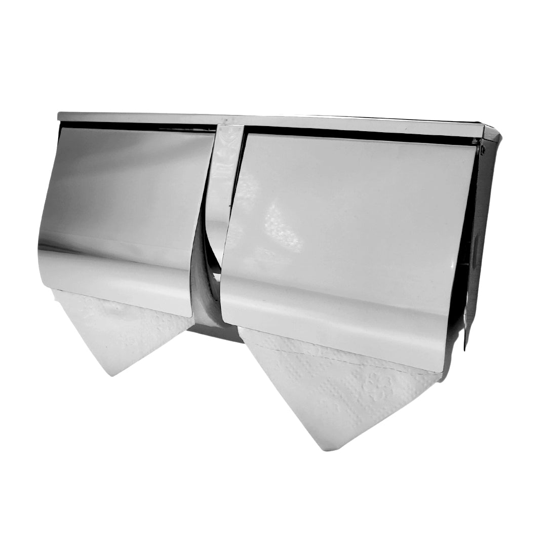 SS Double Toilet Roll Holder with Shelf - Image 3