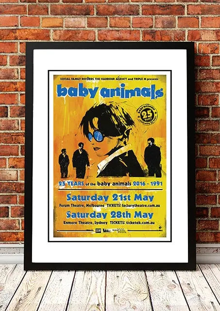 Baby Animals ’25 Years’ Sydney / Melbourne, Australia 2016 Tour Poster - Framed A4