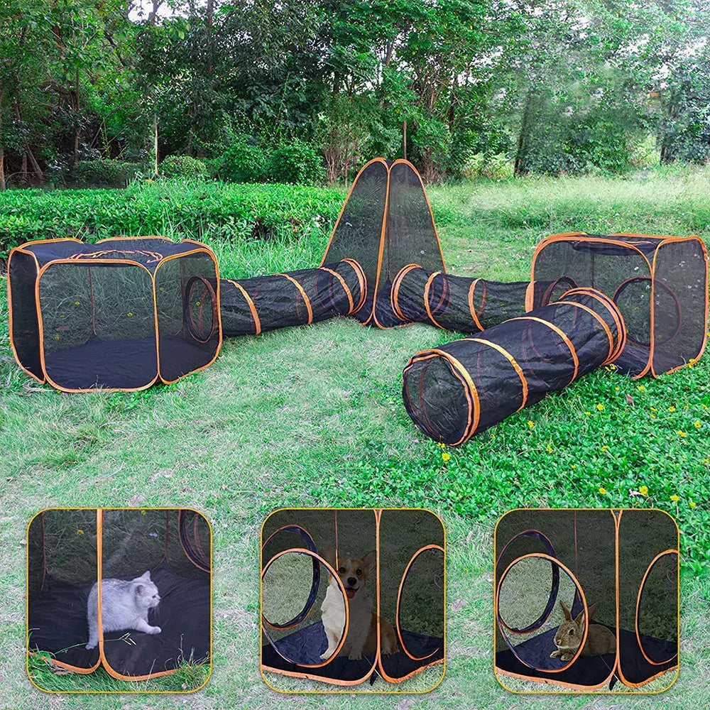 6 in1 Outdoor Portable Pet Cat Playpen Folding Pop Up Mesh Play Tent Tunnel House Enclosures Portable with Storage Bag for Indoor and Outdoor - Image 9