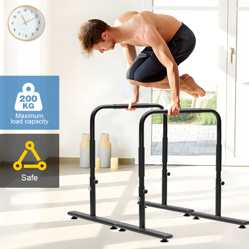 Set of 2 Functional Fitness Dip Stands Station Height Adjustable Dip Bars Portable Parallettes Calisthenics Equipment Safety for Home Gym Strength Training - Image 9