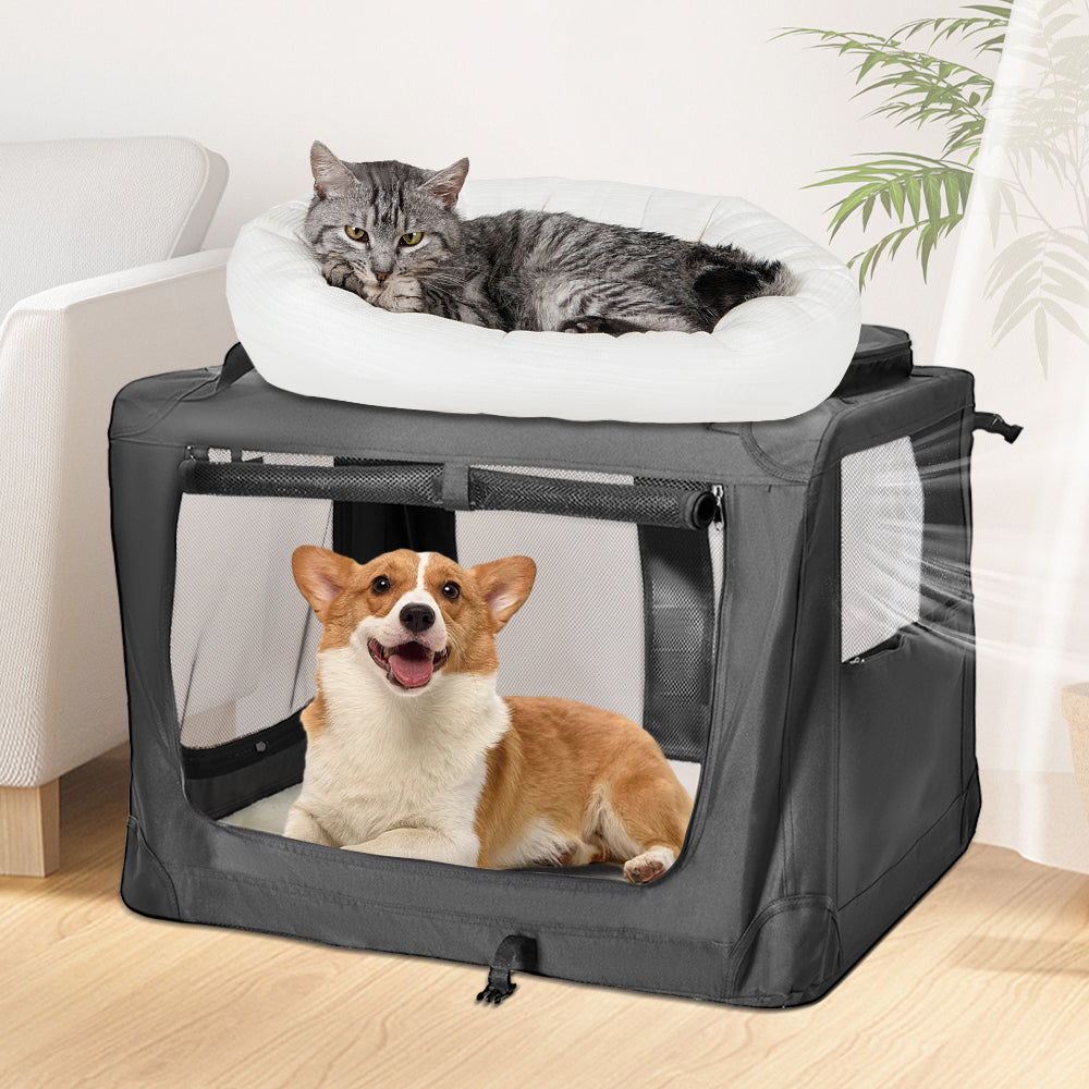 Foldable Dog Carrier Large Pet Travel Bag Portable and Breathable Car Travel Transport Kennel 72x52x52cm Load Up to 27kg with Steel Frame and Pocket Black - Image 9