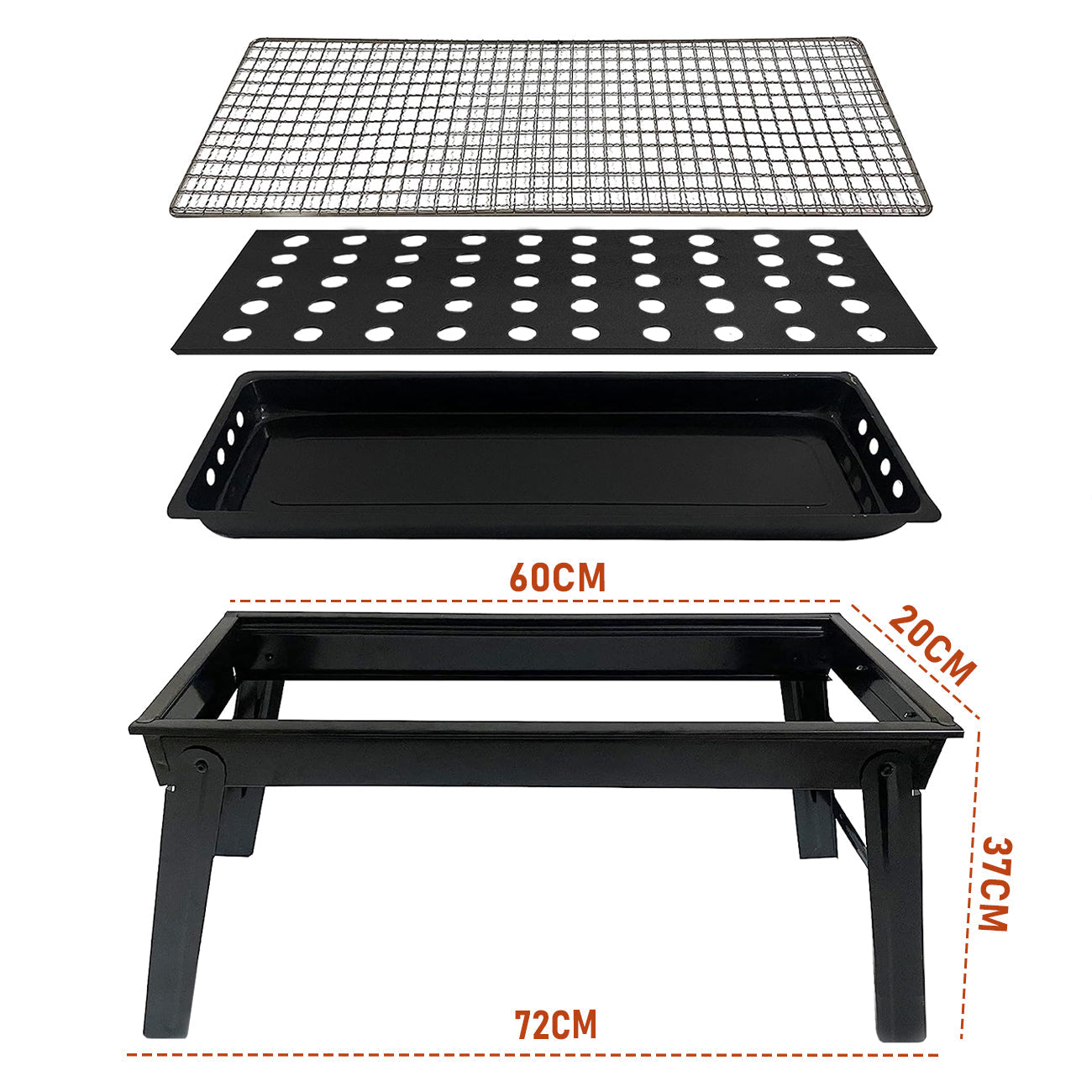 Charcoal BBQ Grill Folding Portable Camping Barbecue Grill Lightweight for Outdoor GrillingCamping Hiking Picnics Tailgating Backpack Party 60x22x37cm - Image 7
