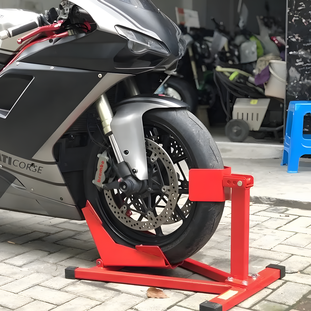 Heavy-Duty Motorcycle Motorbike Front Wheel Chock Lift Stand Vehicle Wheel Chock Clampsfor Trailer Transport 15"-21" Tires Standard Motorcycles - Image 9