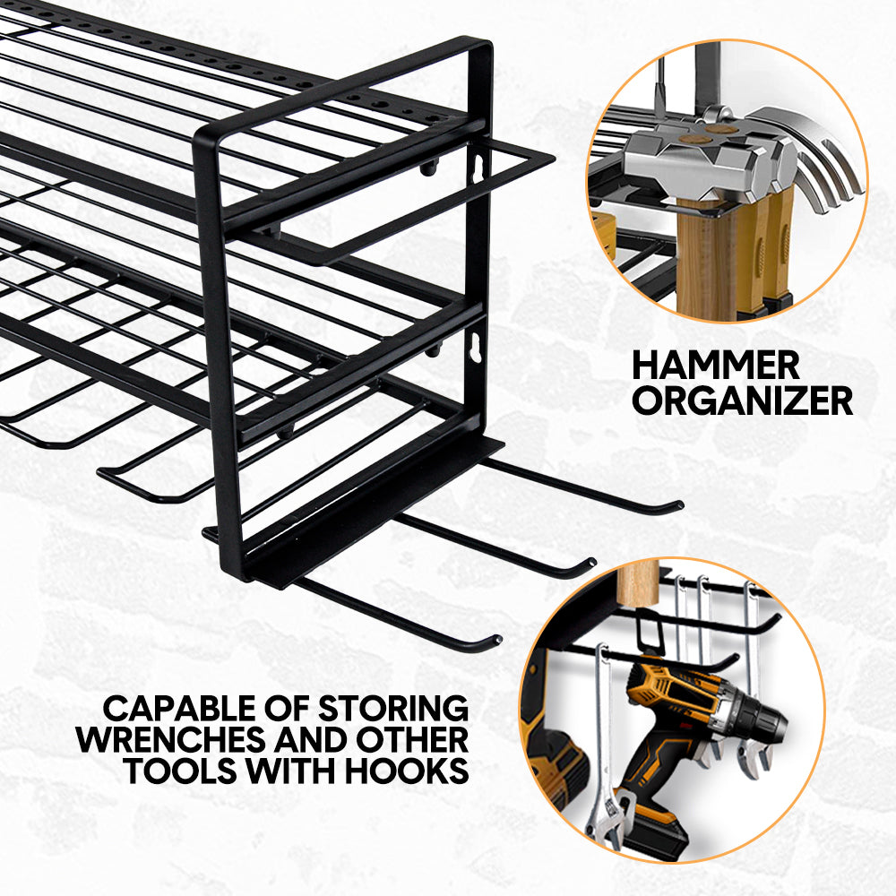 Power Tool Organizer Wall Mount 7 Drill Holder 3 Layer Heavy Duty Metal for Drill Plier Hammer Rack Suitable for Workshop Garage - Image 9