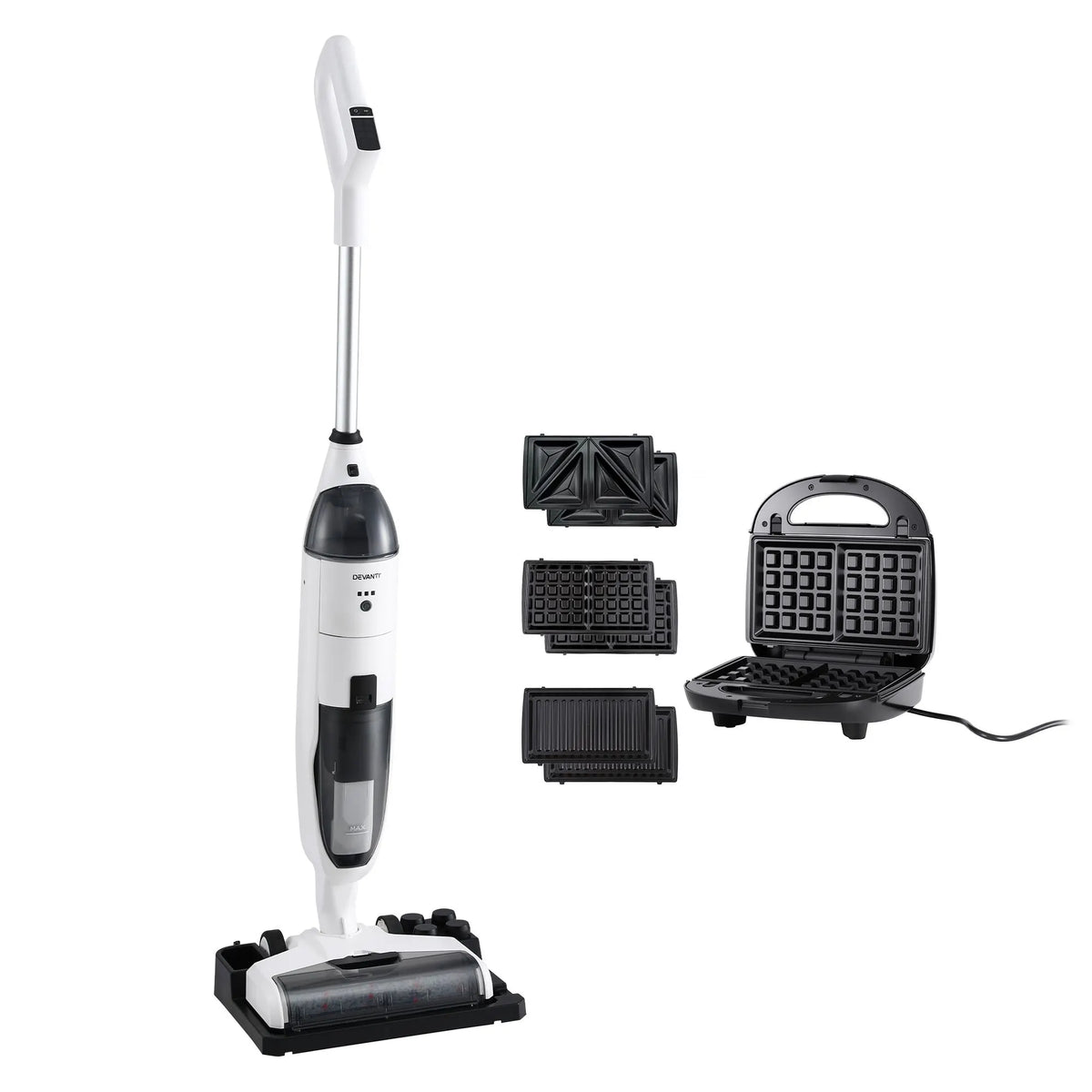 Devanti Cordless Wet Dry Vacuum Mop plus 3-in-1 Sandwich Waffle Maker - Image 9