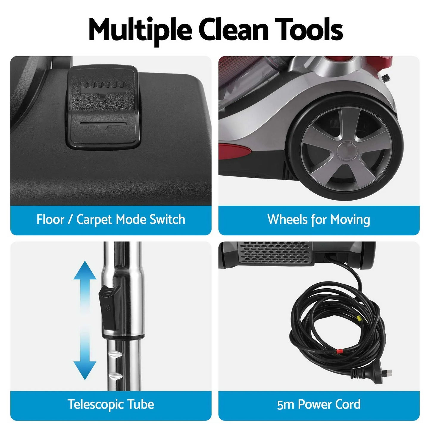 Devanti Vacuum Cleaner Bagless Canister 2000W 25kPa Powerful Suction 4L - Image 9