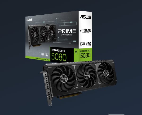 ASUS nVidia GeForce PRIME-RTX5080-16G RTX5080 16GB GDDR7 2617MHz Boost Clock, RAM 28Gbps, 1801 AI...