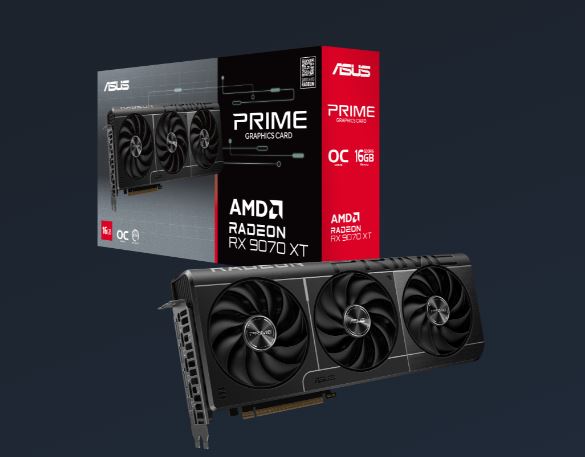ASUS AMD Radeon PRIME-RX9070XT-O16G RX 9070 XT OC Edition, 16GB GDDR6 128-bit, 2.5 Slot, Axial-Te...