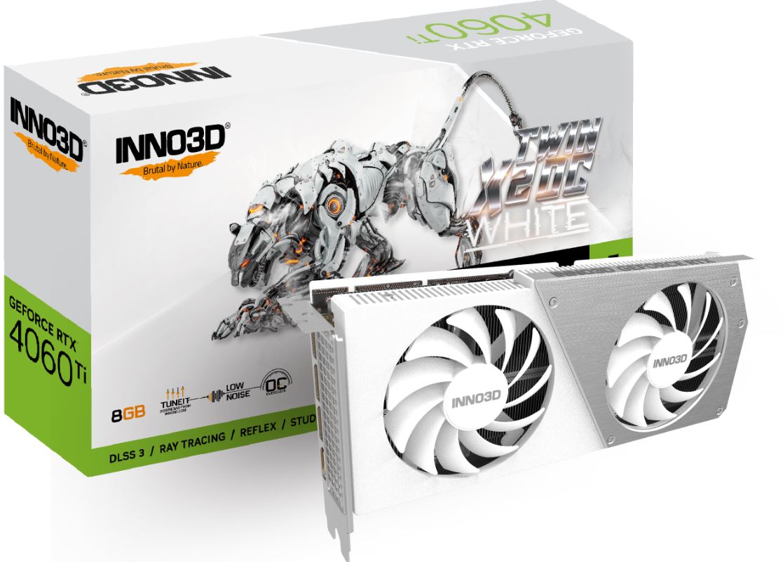 INNO3D nVidia GeForce RTX 4060 Ti 8GB TWIN X2 OC White GPU 8GB GDDR6, 2565MHz Boost Clock, RAM 18...