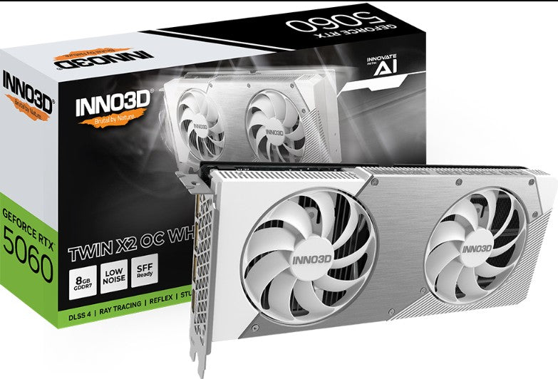 INNO3D nVidia GeForce RTX 5060 TWIN X2 OC WHITE 8GB GDDR7 2527MHz Boost Clock, RAM 28Gbps, 3xDP,...
