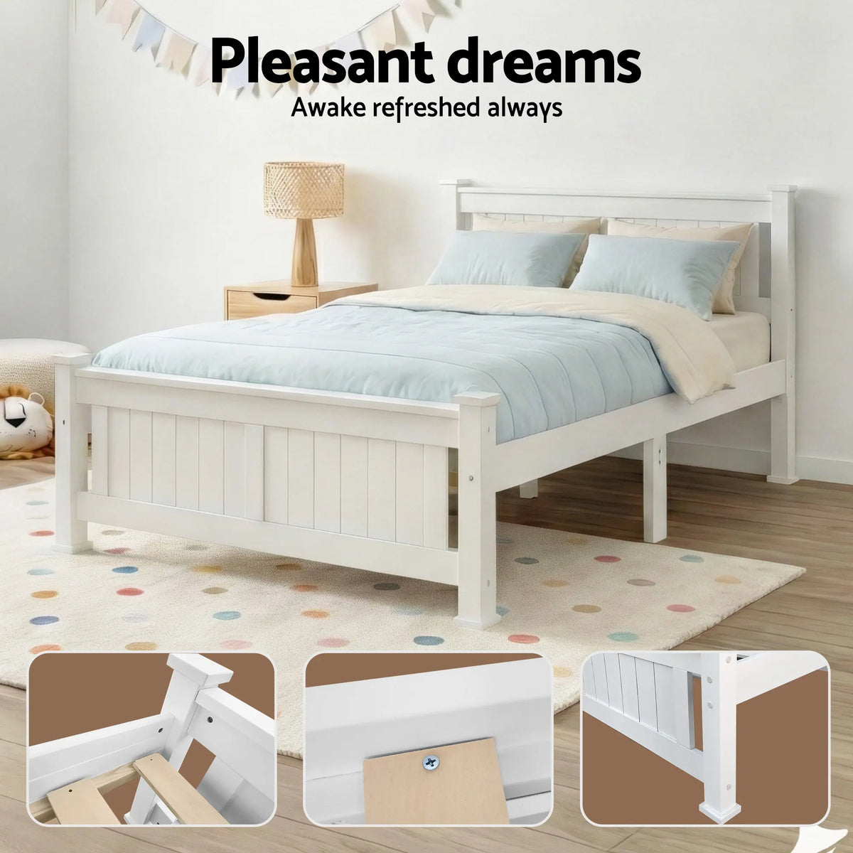 Artiss Bed Frame Double Size Wooden White RIO - Image 9
