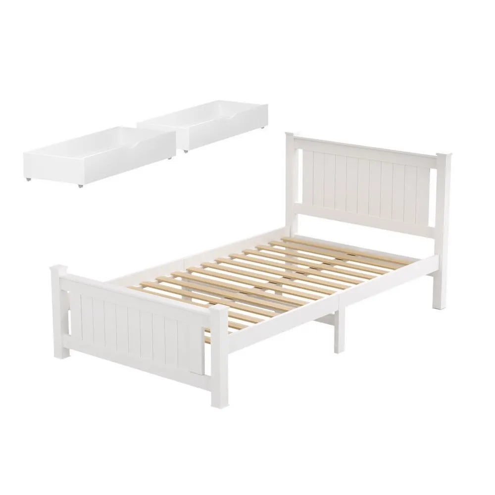 Artiss Bed Frame King Single Size Wooden Platform with 2 Storage Drawers White RIO - Image 8