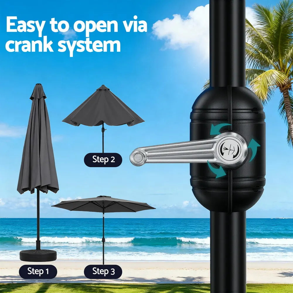 Instahut Outdoor Umbrella 2.9m Market Umbrella with String Light Tilt Charcoal Shade - Image 8