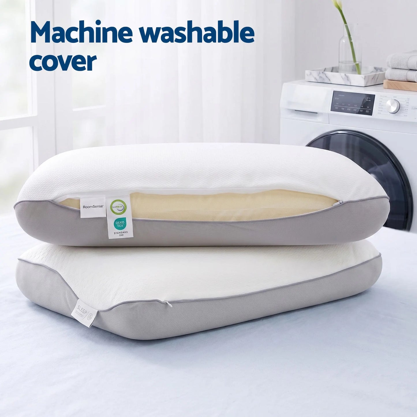 ROOMSENSE Reversible Dual-Sided Memory Foam Pillow, Ice-Cooling & Warm Fabric Sides, 55D Ultra-High Density Ergonomic Contour Pillow for Neck Pain Relief, Back & Side Sleepers - Image 9
