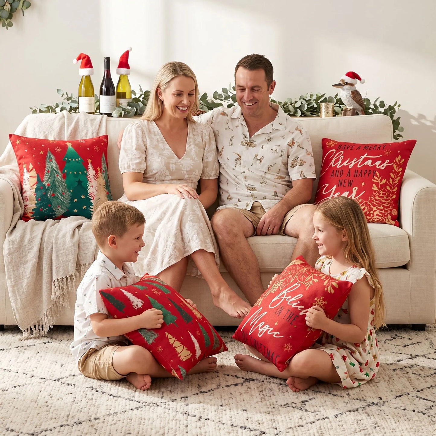 Jingle Jollys Christmas Cushion Covers Set of 4 Pillow Covers 45x45cm with 4 Cute Patterns Red - Image 9