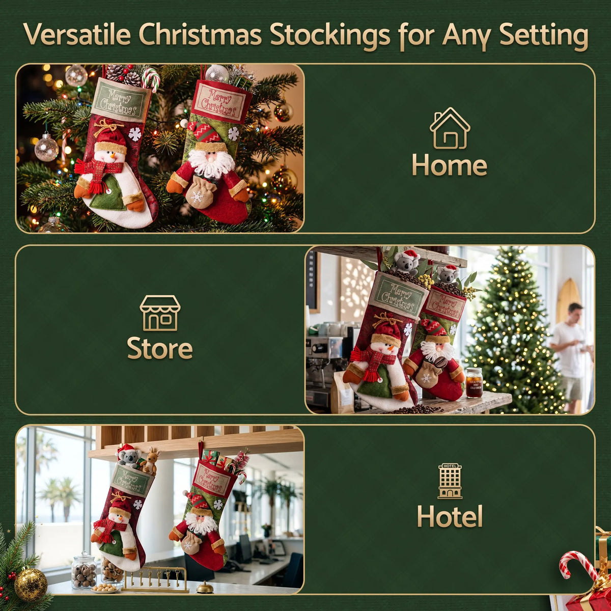 Jingle Jollys 4PCS Christmas Stockings Large 3D Plush Santa Snowman 43.5cm Christmas Decor for Family Holiday Christmas Party Decorations - Image 7