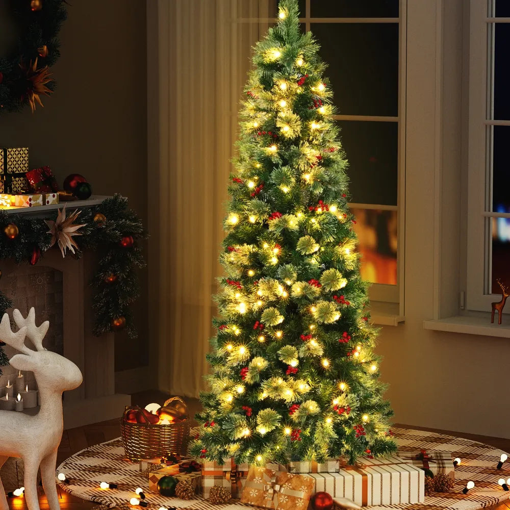Jingle Jollys Christmas Tree 1.8M LED Xmas Tree Party Decorations Red Barries - Image 7