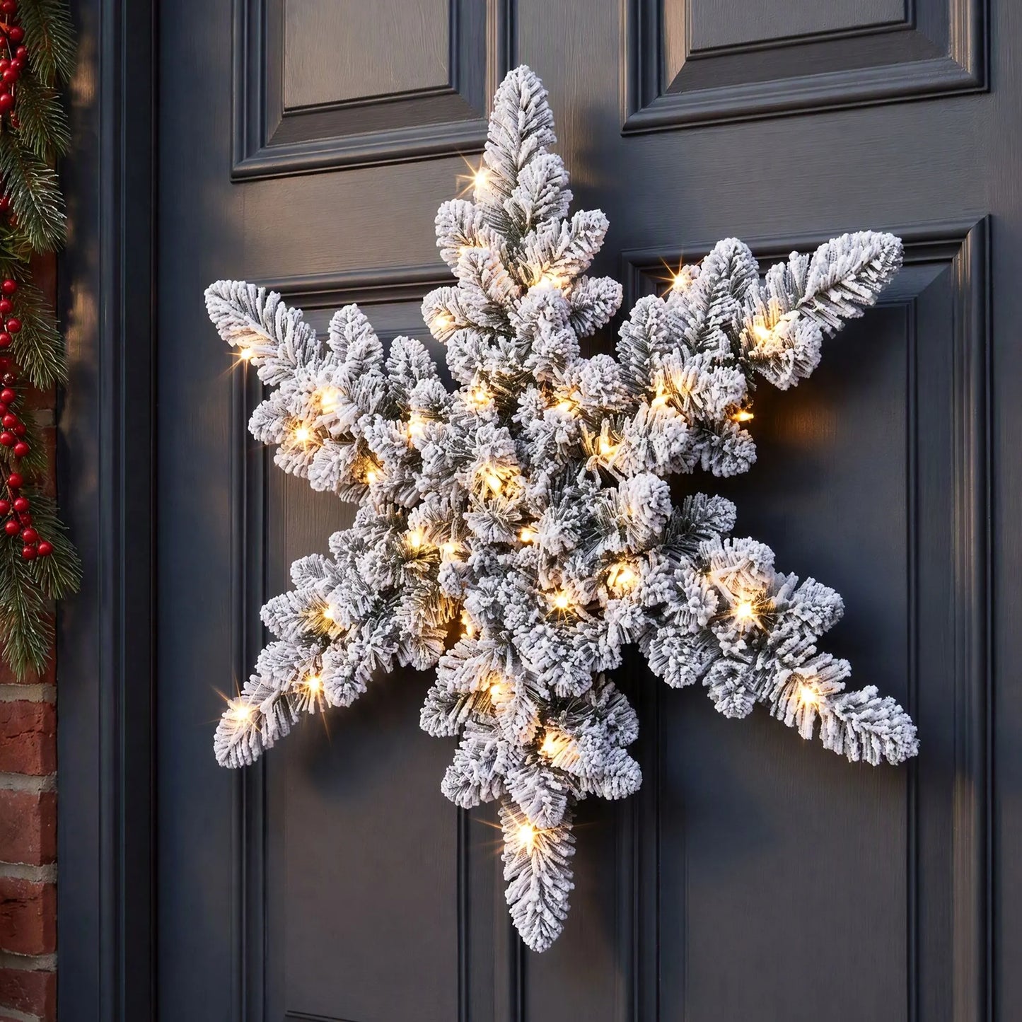 Jingle Jollys 60cm Flocked Snowflake Christmas Wreath Garland Pre-Lit 40 LED Light Decor - Image 9