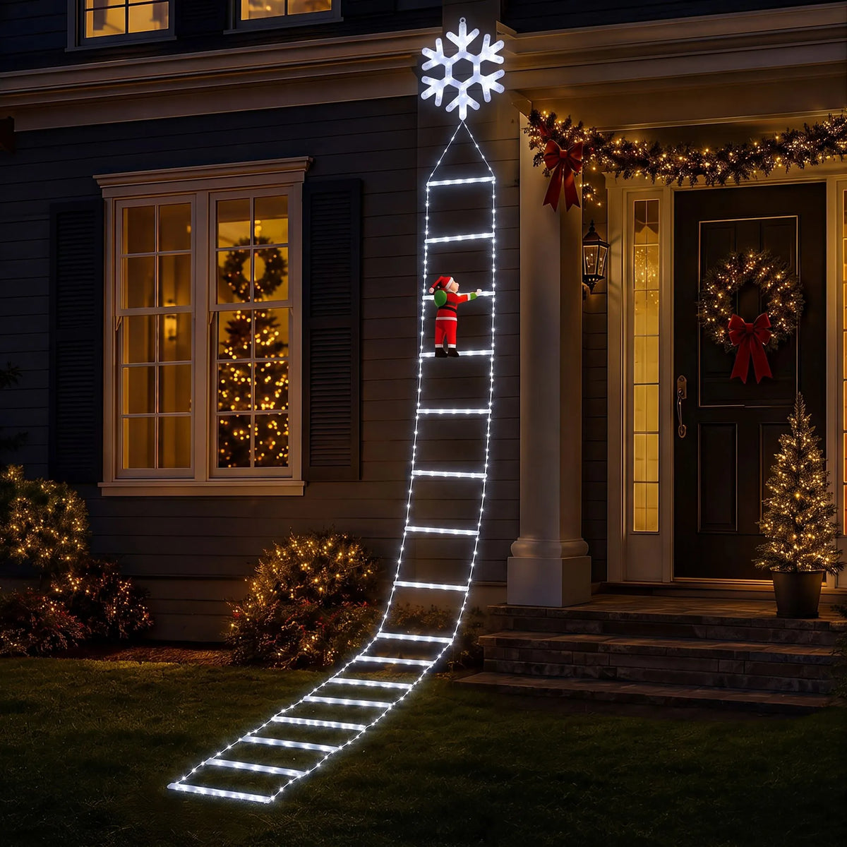 Jingle Jollys Christmas Ladder Lights Santa 3.4m 328LED Hanging Decor Cool White - Image 9