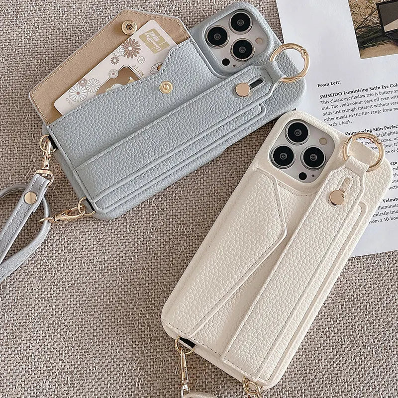 Black Chic PU Leather Crossbody Wallet Case for iPhone 16 Pro Max - Card Holder with Detachable Strap & Finger Ring Grip - Image 6