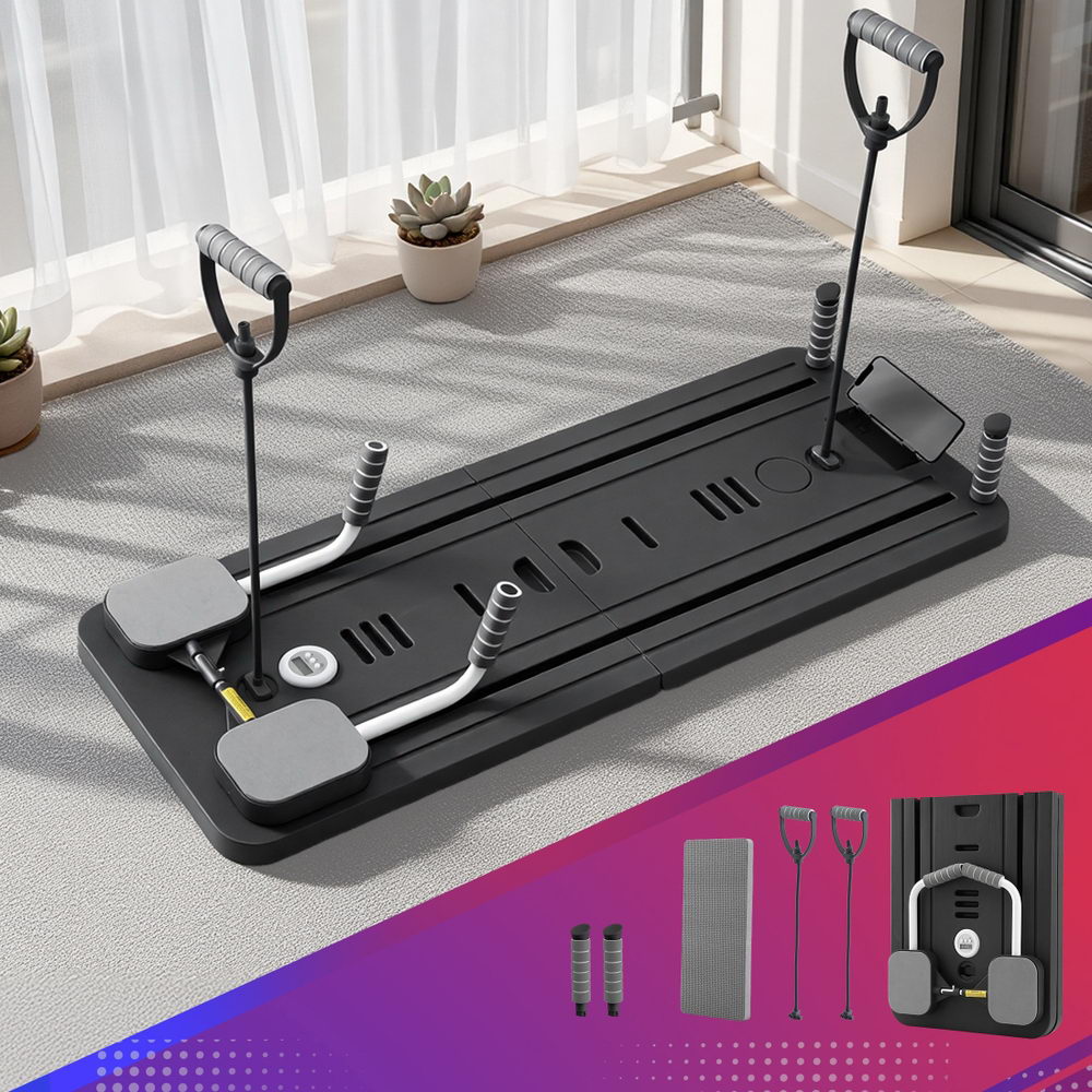 Everfit Pilates Board Foldable Reformer Multi Functional Exercise Trainer Black - Image 7