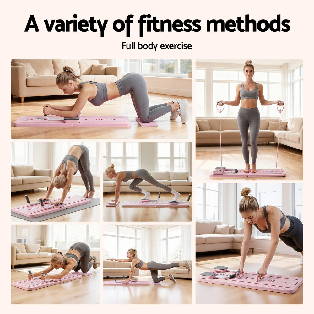 Everfit Pilates Board Foldable Reformer Multi Functional Exercise Trainer Pink - Image 4