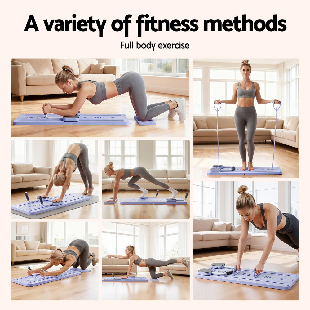 Everfit Pilates Board Foldable Reformer Multi Functional Exercise Trainer Purple - Image 4