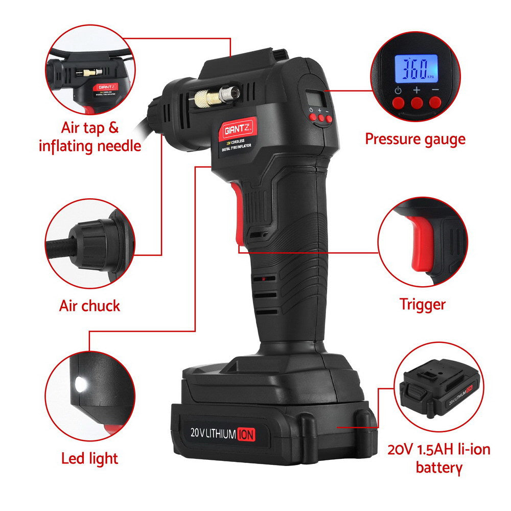 Giantz Cordless Tyre Inflator Portable Air Compressor Pump 20V 120PSI Digital LED - Image 4