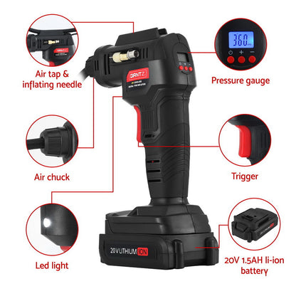Giantz Cordless Tyre Inflator Portable Air Compressor Pump 20V 120PSI Digital LED - Image 4