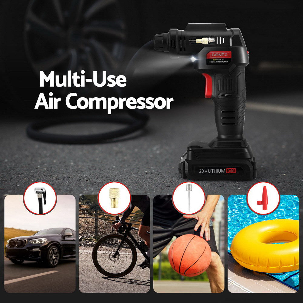Giantz Cordless Tyre Inflator Portable Air Compressor Pump 20V 120PSI Digital LED - Image 6