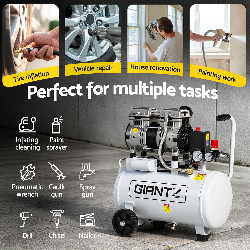 Giantz 24L Air Compressor Quiet 0.75HP Oil-Free Portable Tyre Inflator 40L/Min - Image 9
