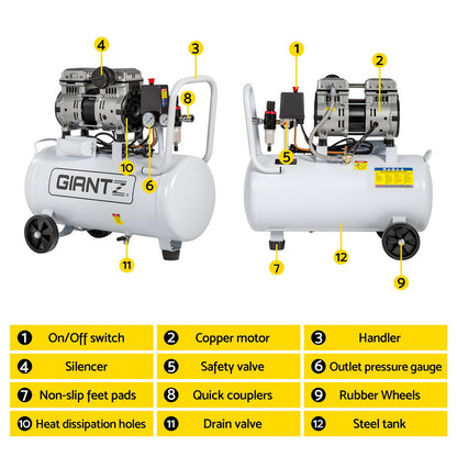 Giantz 30L Air Compressor Quiet 0.75HP Oil-Free Portable Tyre Inflator 40L/Min - Image 4
