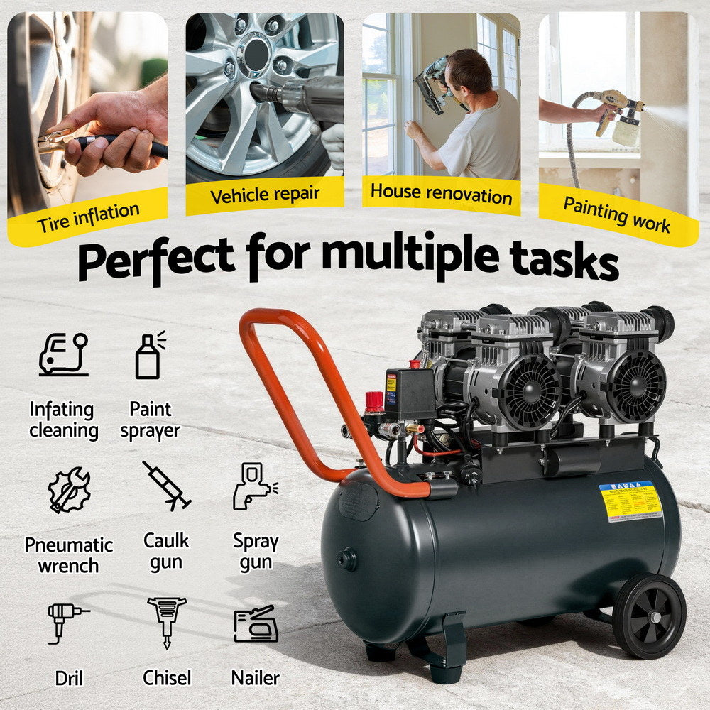 Giantz 50L Air Compressor Quiet 3.0HP Oil-Free Portable Tyre Inflator 200L/Min - Image 9
