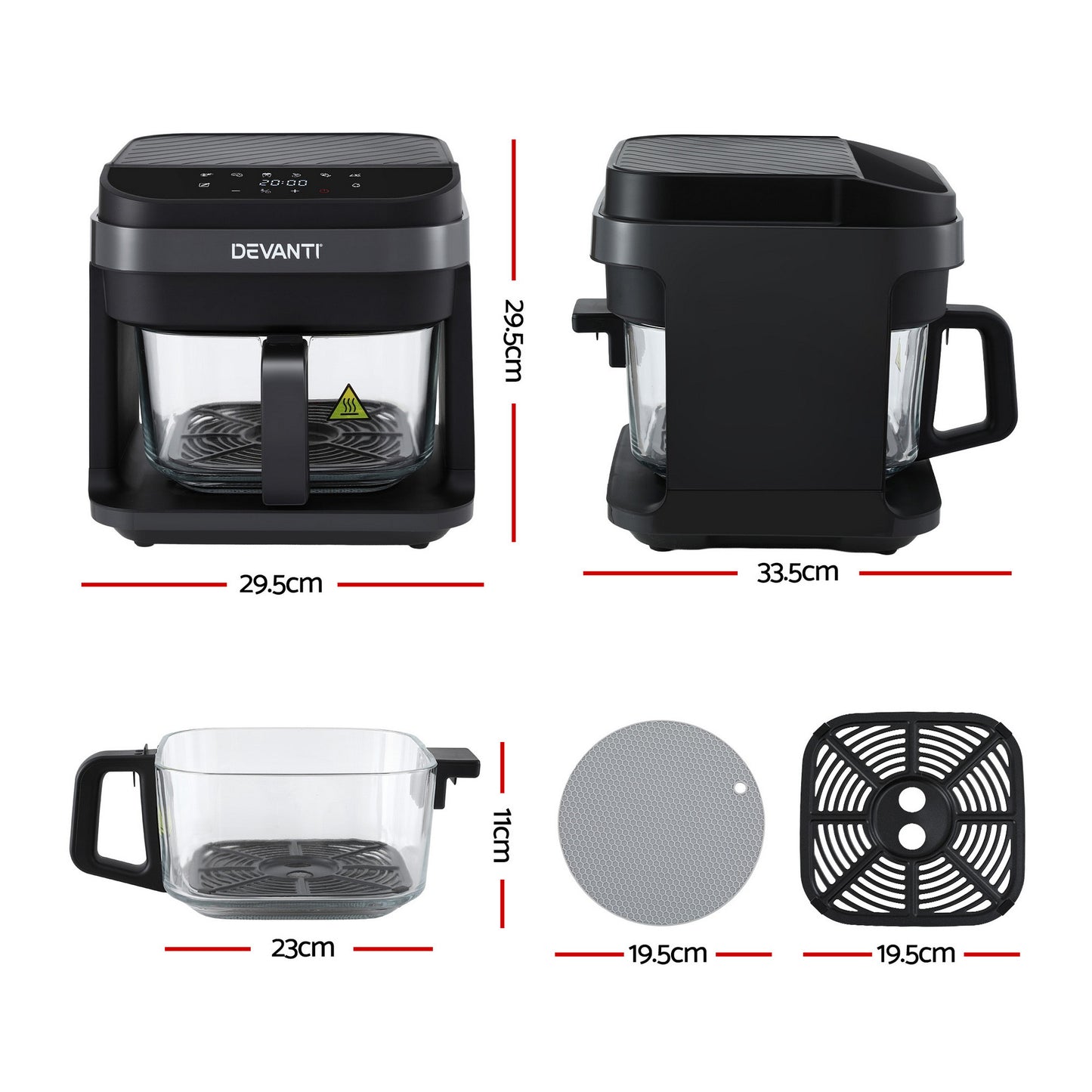 Devanti Air Fryer 5.5L Touch Control Electric Cooker 1200W Black - Image 2