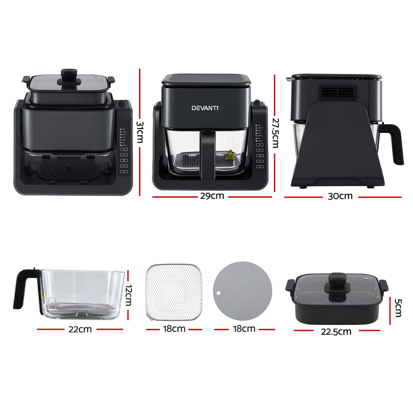 Devanti 2-IN-1 Air Fryer 5.5L Dual Zone Fryers Electric Cooker with Top BBQ Grill & Bot - Image 2