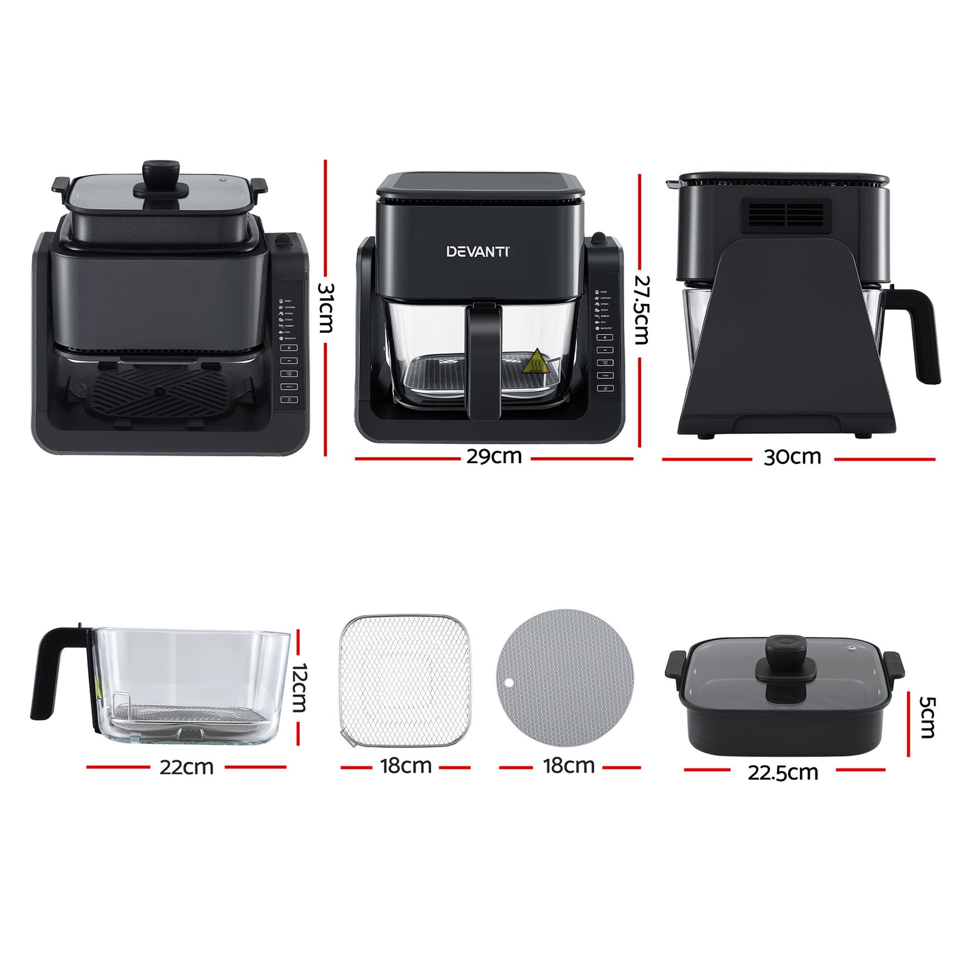 Devanti 2-IN-1 Air Fryer 5.5L Dual Zone Fryers Electric Cooker with Top BBQ Grill & Bot - Image 2