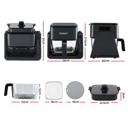 Devanti 2-IN-1 Air Fryer 5.5L Dual Zone Fryers Electric Cooker with Top BBQ Grill & Bot - Image 2