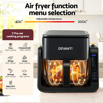 Devanti 2-IN-1 Air Fryer 5.5L Dual Zone Fryers Electric Cooker with Top BBQ Grill & Bot - Image 6